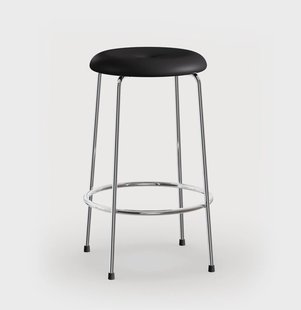 Lammhults Taburett barkruk Zwart leer - verchroomd onderstel, 63 cm