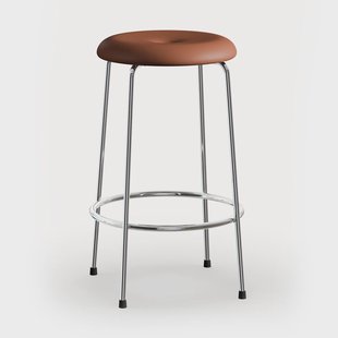 Lammhults Taburett barkruk Cognac leer - verchroomd onderstel, 63 cm