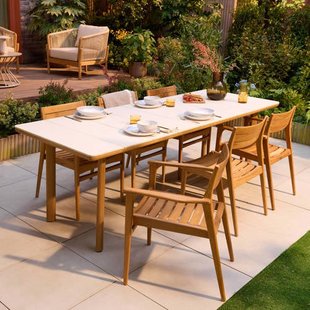 Studio LIVIT diningset Perola (240x90 cm) keramiek + Puro tuinstoelen