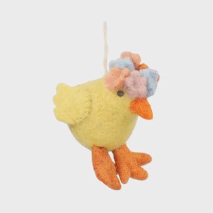 Paashanger, vilt, kuiken met bloemenkrans