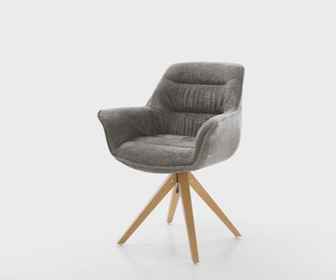 DELIFE Draaistoel Kaira-Flex bouclé zacht mud houten frame hoekig natuur 180° draaibaar