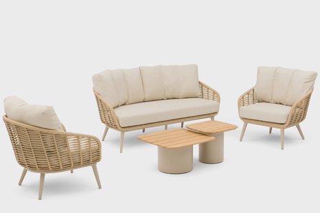Coco Vinci/Ronda teak stoel-bank loungeset 5-delig