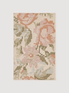 Wollen vloerkleed Rosha met geborduurd bloemenpatroon