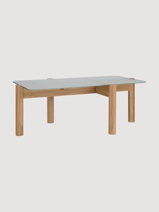 Salontafel Kob van eikenhout met glazen tafelblad