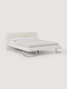 Boucl&eacute; gestoffeerd bed Olina met metalen poten