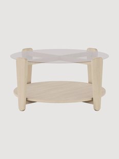 Ronde salontafel Arran van eikenhout met glazen tafelblad