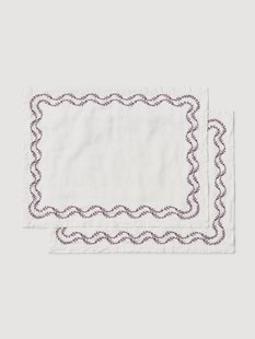 Handgeborduurde placemats Ivy van gewassen linnen, 2-delig