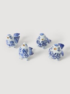 Handbeschilderde decoratieve objecten Blue Bird, 4-delig