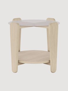 Ronde bijzettafel Arran van eikenhout met glazen tafelblad