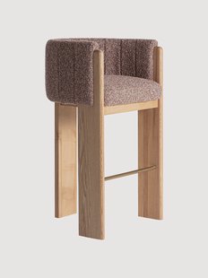 Barkruk Sernier van eikenhout &amp; boucl&eacute;