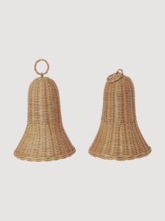 Handgemaakte kerstboomhangers Braided Bells van rotan, 2-delig