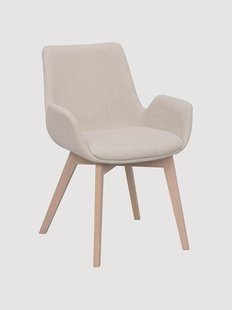 Gestoffeerde eetkamerstoelen Drake met armleuningen &amp; eikenhouten poten, 2-delig