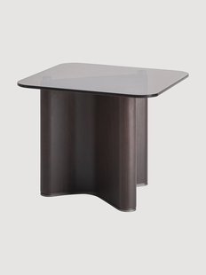 Handgemaakte bijzettafel Bransby van essenhout met glazen tafelblad
