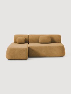 Hoekbankbed Pao van teddy-boucl&eacute; met opbergruimte