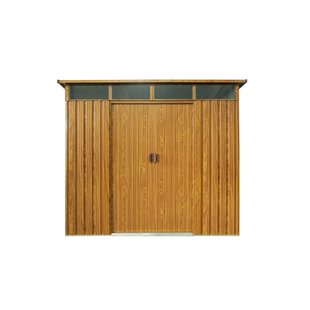 Metalen Tuinhuis Lübeck - Houtlook - 238x278cm - Dubbele Deur - Met Lessenaarsdak