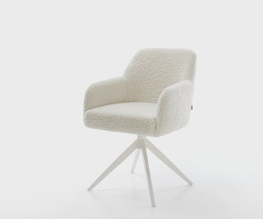 DELIFE Draaistoel Greg-Flex teddy beige kruisframe breed wit 360° draaibaar rocker-functie pocketveer kern