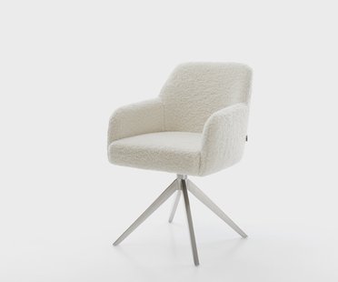 DELIFE Draaistoel Greg-Flex teddy beige kruisframe breed roestvrij staal 360° draaibaar rocker-functie pocketveer kern