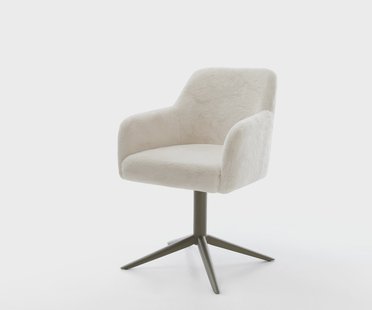 DELIFE Draaistoel Greg-Flex pluchen crème-wit kruispoot afwerking met titanium 360° draaibaar rocker-functie pocketveer kern