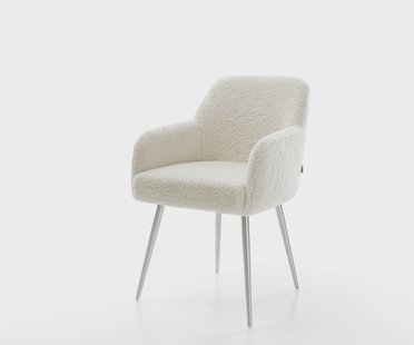 DELIFE Eetkamerstoel Greg-Flex teddy beige 4-poot conisch roestvrij staal pocketveer kern