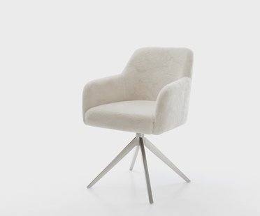 DELIFE Draaistoel Greg-Flex pluchen crème-wit kruisframe breed roestvrij staal 360° draaibaar rocker-functie pocketveer kern