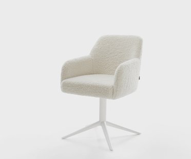 DELIFE Draaistoel Greg-Flex teddy beige kruispoot wit 360° draaibaar rocker-functie pocketveer kern