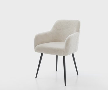 DELIFE Eetkamerstoel Greg-Flex pluchen crème-wit 4-poot conisch zwart pocketveer kern