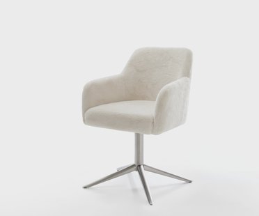 DELIFE Draaistoel Greg-Flex pluchen crème-wit kruispoot roestvrij staal 360° draaibaar rocker-functie pocketveer kern