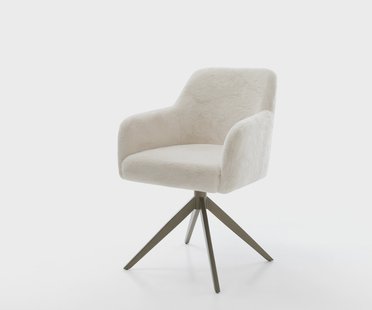 DELIFE Draaistoel Greg-Flex pluchen crème-wit kruisframe breed afwerking met titanium 360° draaibaar rocker-functie pocketveer kern