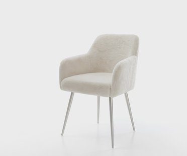 DELIFE Eetkamerstoel Greg-Flex pluchen crème-wit 4-poot conisch roestvrij staal pocketveer kern