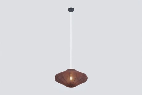 Japandi hanglamp bruin met stoffen kap 50cm - Plu