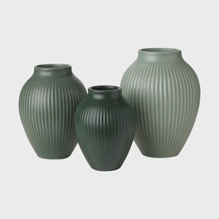 Knabstrup Keramik Knabstrup mini vaas ripple mat 3-delig Misty green-celadon green-dark green