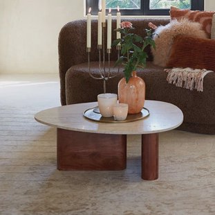 Light & Living Salontafel 'Mahelona' Travertin en Acaciahout, 90 x 72cm