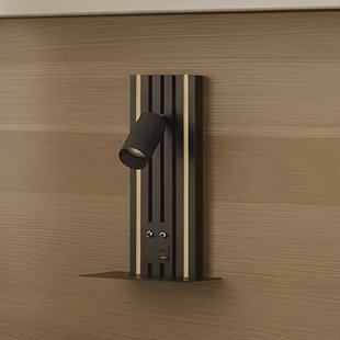 Lucande LED wandlamp Tiron, hoogte 35 cm, eikenhout, USB