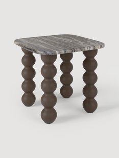 Marmeren bijzettafel Lyndi met eikenhouten poten