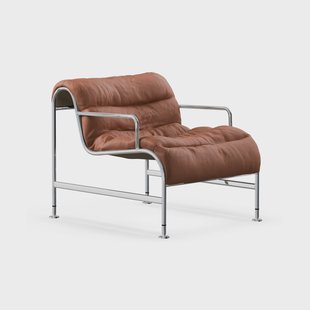 Lammhults Sunny fauteuil met armleuningen Leer Cognac - chromen onderstel