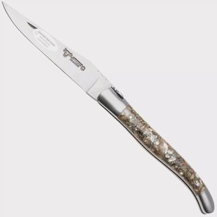 Laguiole en Aubrac Abalone Shell, Brushed Stainless Steel, zakmes, 12 cm