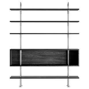 Gubi Keen Stellingkast Satijnroestvrij Staal 160cm 4 Planken En Box Smoked Tempered Glass