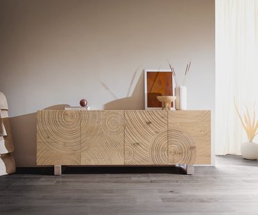 DELIFE Dressoir Ashara 200 cm eiken natuur 3D-effect 4 deuren glijvoeten geborsteld RVS