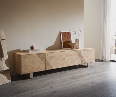 DELIFE TV-meubel Tereos 220 cm eiken natuur 3D-effect 4 deuren glijvoeten geborsteld RVS