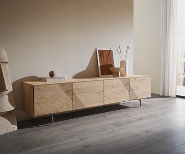 DELIFE TV-meubel Tereos 220 cm eiken natuur 3D-effect 4 deuren hoekpoot geborsteld RVS