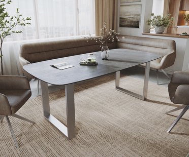 DELIFE Eettafel Edge Boot 200x100 cm Keramiek Boulevard Betonlook Roestvrij staal Schmal