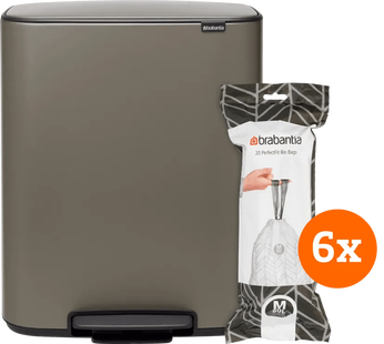 Brabantia Bo Pedal Bin 60 Liter Platinum + Vuilniszakken (120 stuks)