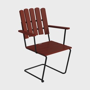 Grythyttan Stålmöbler A2 fauteuil Donkerrood gelakt eiken-zwart stalen onderstel