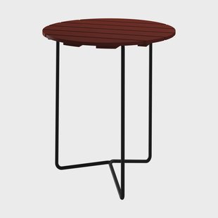 Grythyttan Stålmöbler Table 6B tafel Donkerrood gelakt eiken-zwart onderstel, Ø60 cm