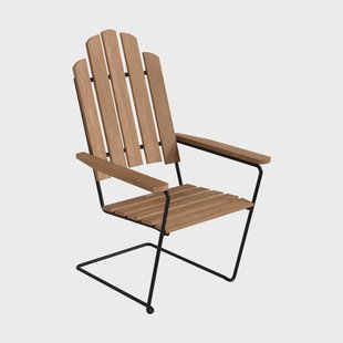 Grythyttan Stålmöbler A3 ligstoel Teak-zwart stalen onderstel