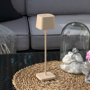 Konstsmide LED tafellamp op accu Capri, hoogte 25 cm, zandkleurig, IP54