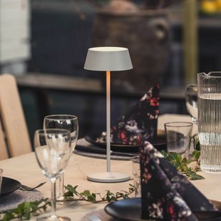 Konstsmide LED tafellamp Menton, grijs, hoogte 27 cm, IP54, USB