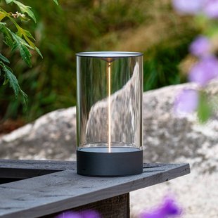 Konstsmide LED tafellamp Edison, hoogte 23 cm, grijs/helder, IP54