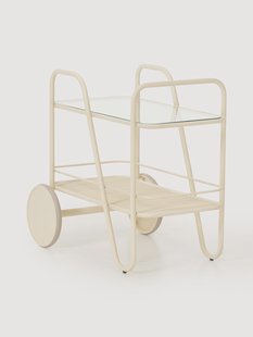 Metalen serveerwagen met glazen tafelblad