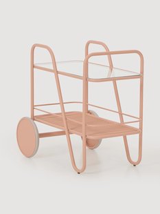 Metalen serveerwagen met glazen tafelblad